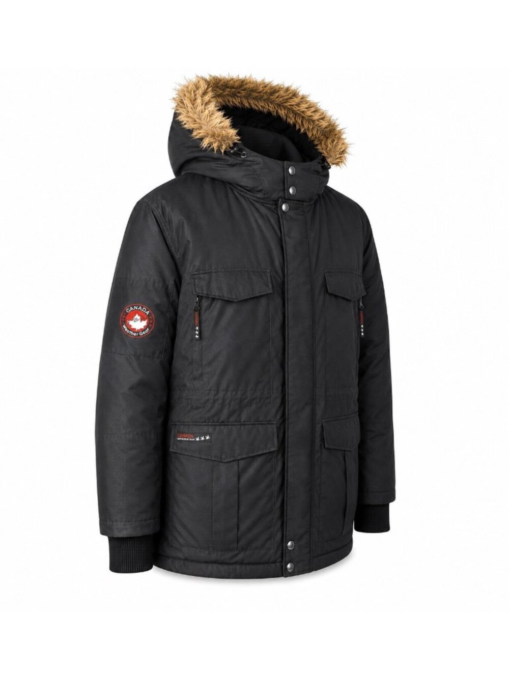 Canada Weather Gear Mens Down Parka Jacket Black Fur Hood Insulated Winter Sz L